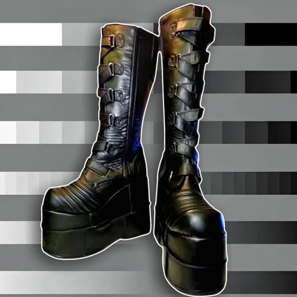 ★Demonia Stack 308 Platform Boots Mens 12 Goth Cyber Punk Stompers Deadstock